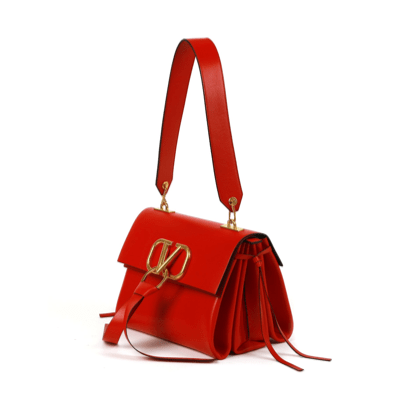 Valentino Black/red Leather Medium V-Ring Flap Top Handle Bag Valentino