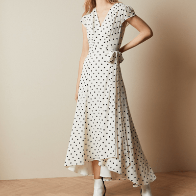 Cohline Low V Wrap Dip Hem Maxi Dress β $199.60 reg. $499.00