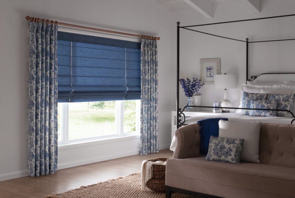 Half open blinds in a bedroom