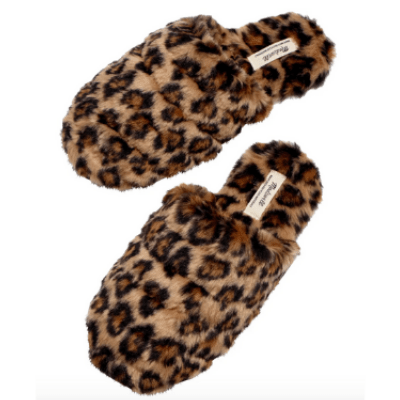 Leopard Recycled Faux Fur Quilted Scuff Slippers