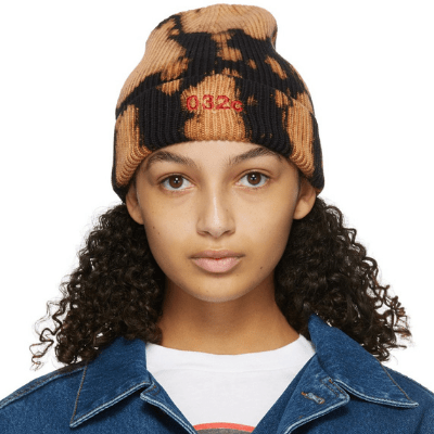 032C Black Bleach Logo Beanie