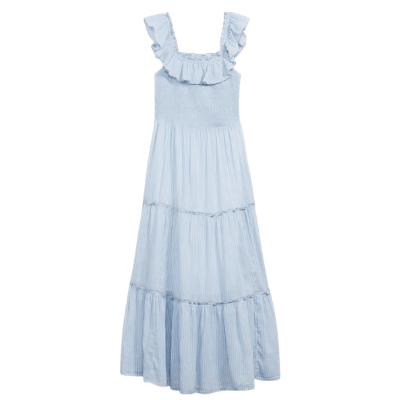 Ruffled Smocked-Bodice Striped Sleeveless Maxi Dress for Women