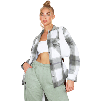 Khaki Checked Pocket Front Shacket