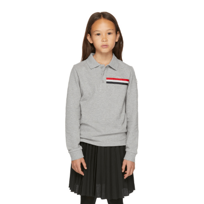 MONCLER ENFANT Kids Grey Side Vents Long Sleeve Big Kids Polo