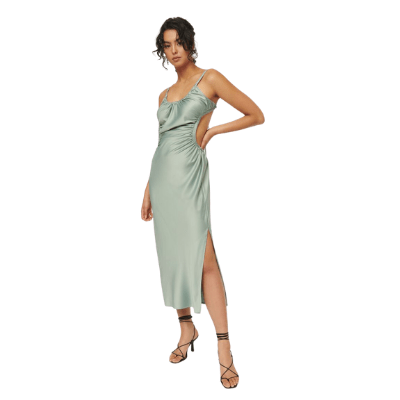 Open-Back Satin Halter Dress